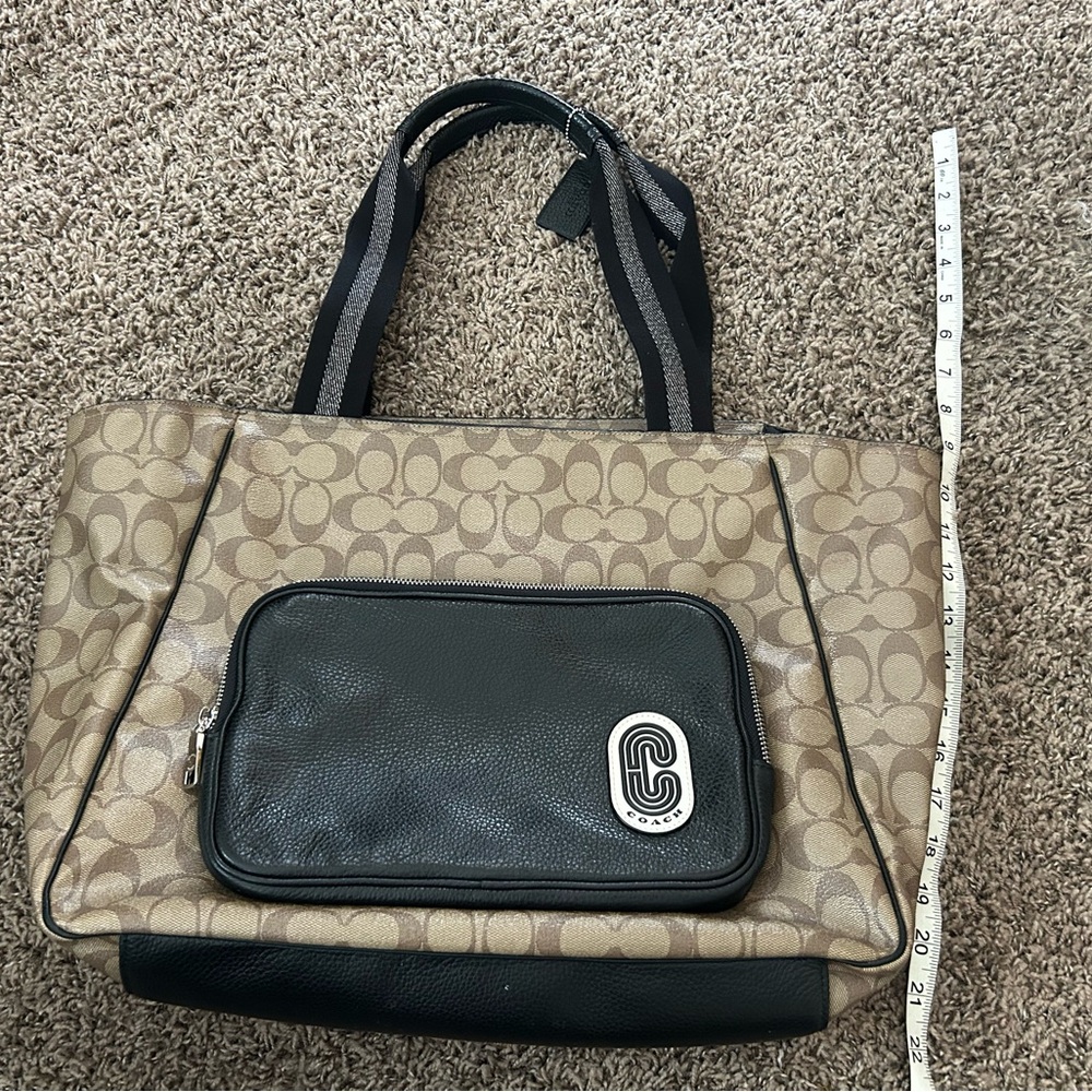 COACH Court Tote Bag Purse in Signature Print Brown Black Silver - Picture 15 of 16